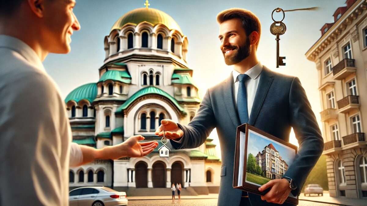 20 14.45.52 - secure real estate transactions in Sofia, Bulgaria. The scene features a professional yet approachable real estate agent